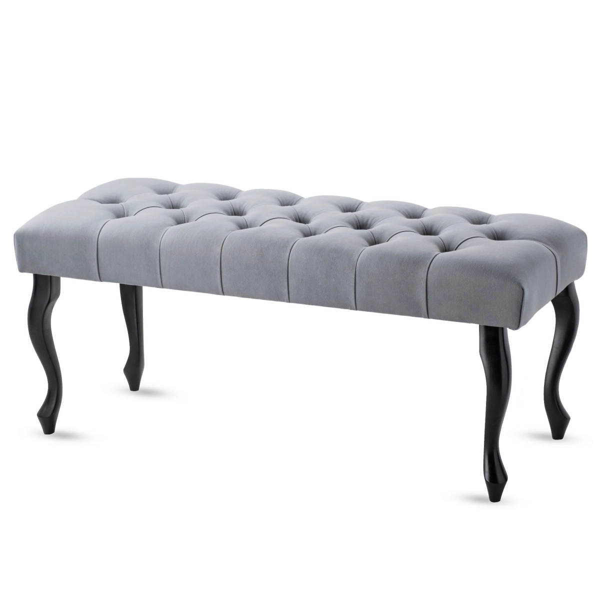 Panca trapuntata in grigio con gambe nere