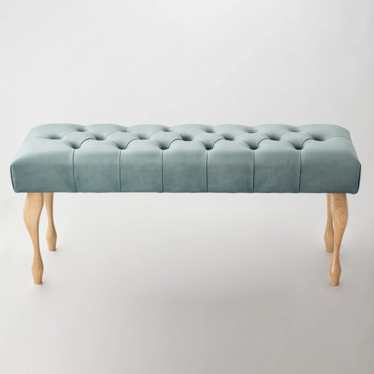Elegante panca imbottita color menta con gambe in legno, perfetta per soggiorno, camera da letto o corridoio