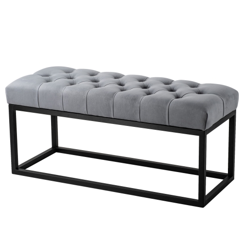 Panca trapuntata in colore grigio su gambe in metallo