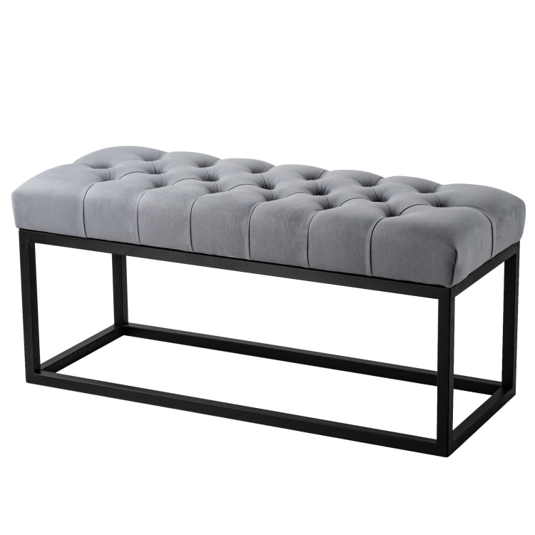 Panca trapuntata in colore grigio su gambe in metallo