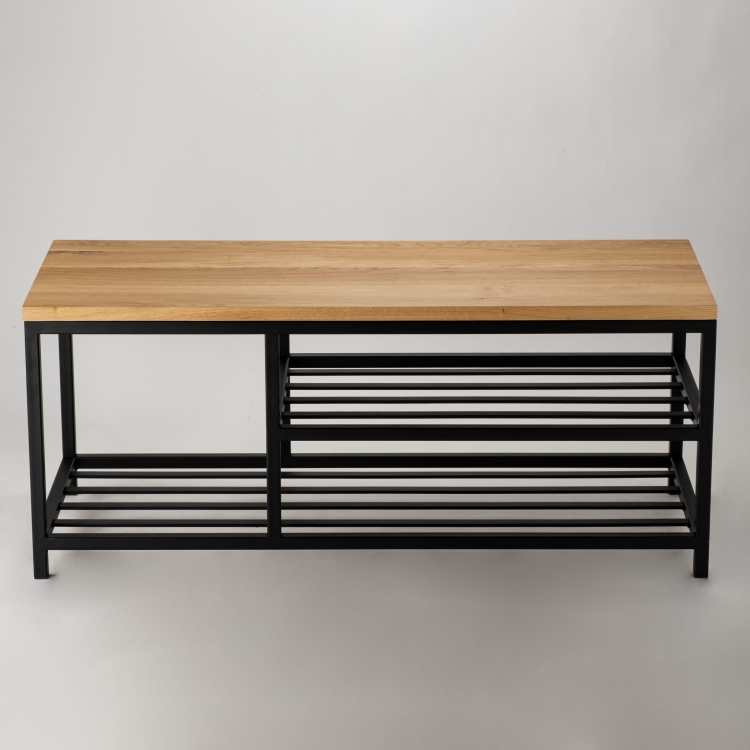 Panca in stile loft con piano in legno e base in acciaio