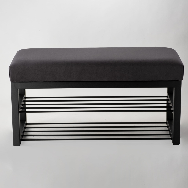 Panca industriale con ripiani per scarpe, ideale per interni in loft