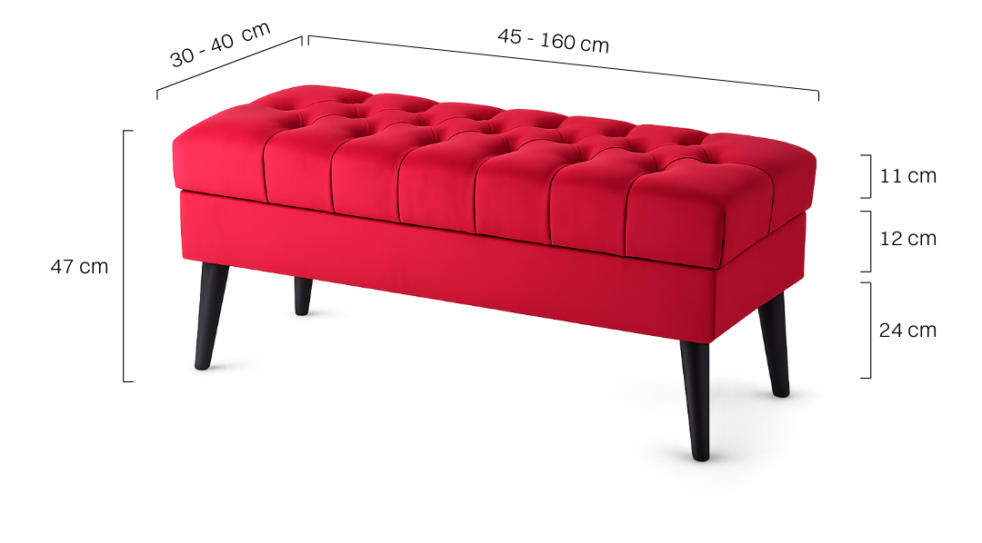 pouf rosso con contenitore per la camera da letto