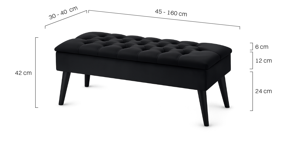 Pouf trapuntato con contenitore in nero, un mobile elegante e funzionale