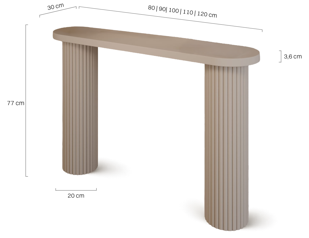 kaszmirowa konsola do przedpokoju na ryflowanych nogach