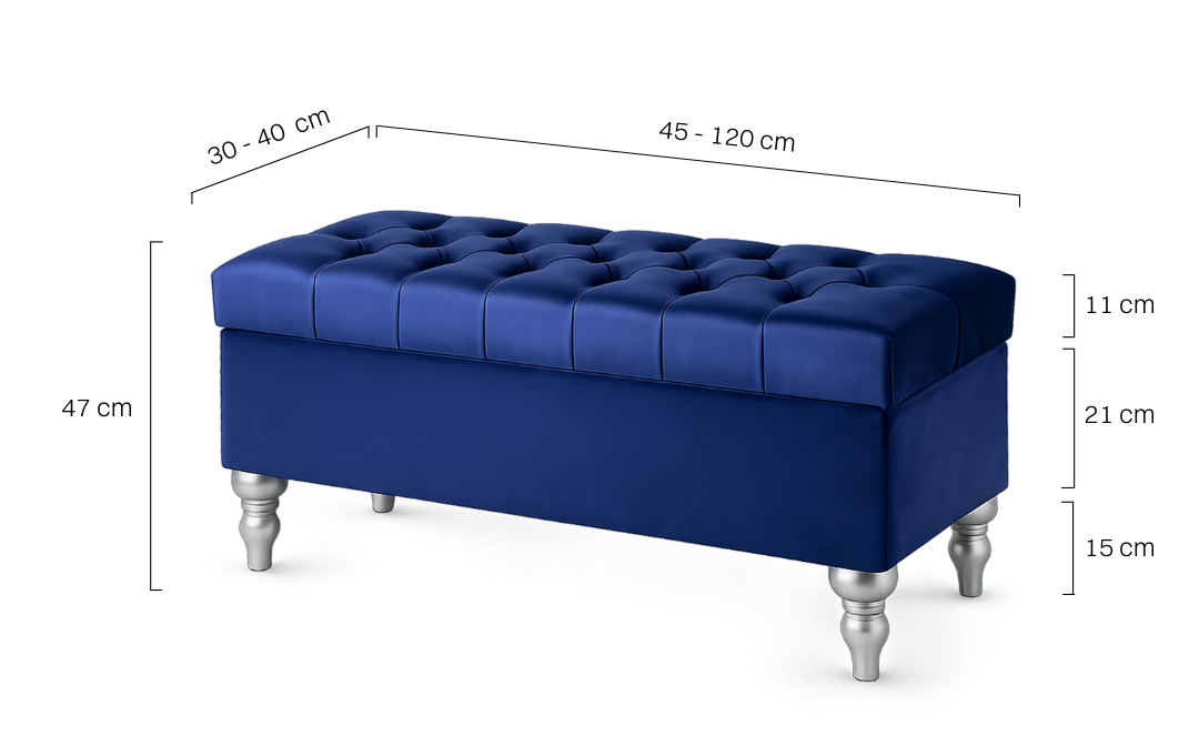 Elegante pouf trapuntato blu navy con vano portaoggetti