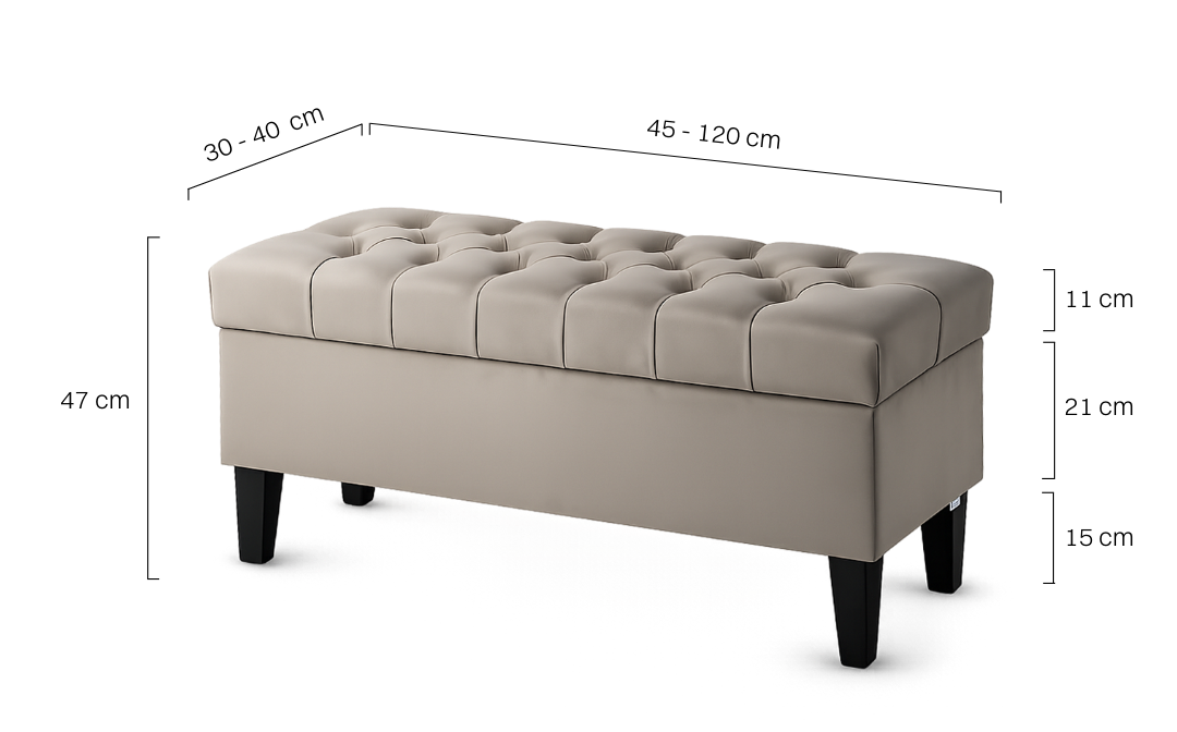 Großer gesteppter Sitzpuff mit Stauraum in Latte, bequem und funktional für das Wohnzimmer