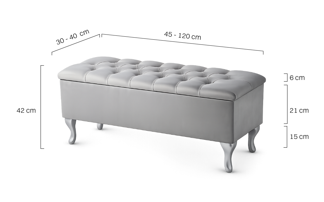 Pouf trapuntato grigio con contenitore, spazio comodo e funzionale