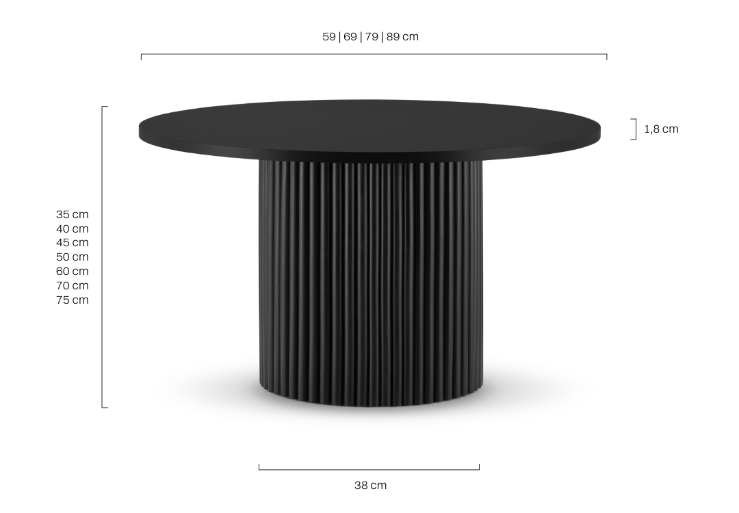 czarny stolik kawowy z ryflowaną nogą