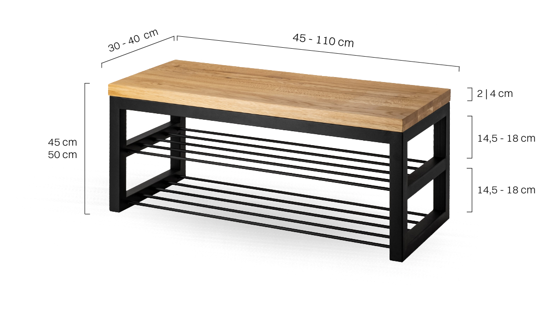 Panca industriale con piano in legno e base in metallo