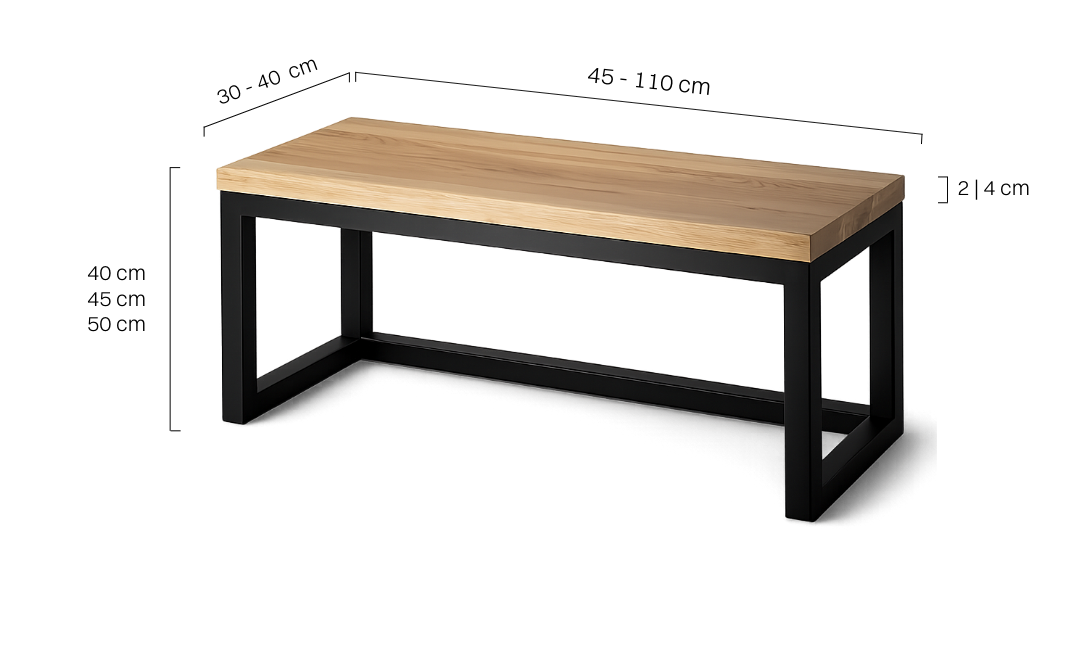 Panca industriale con piano in legno e base in metallo