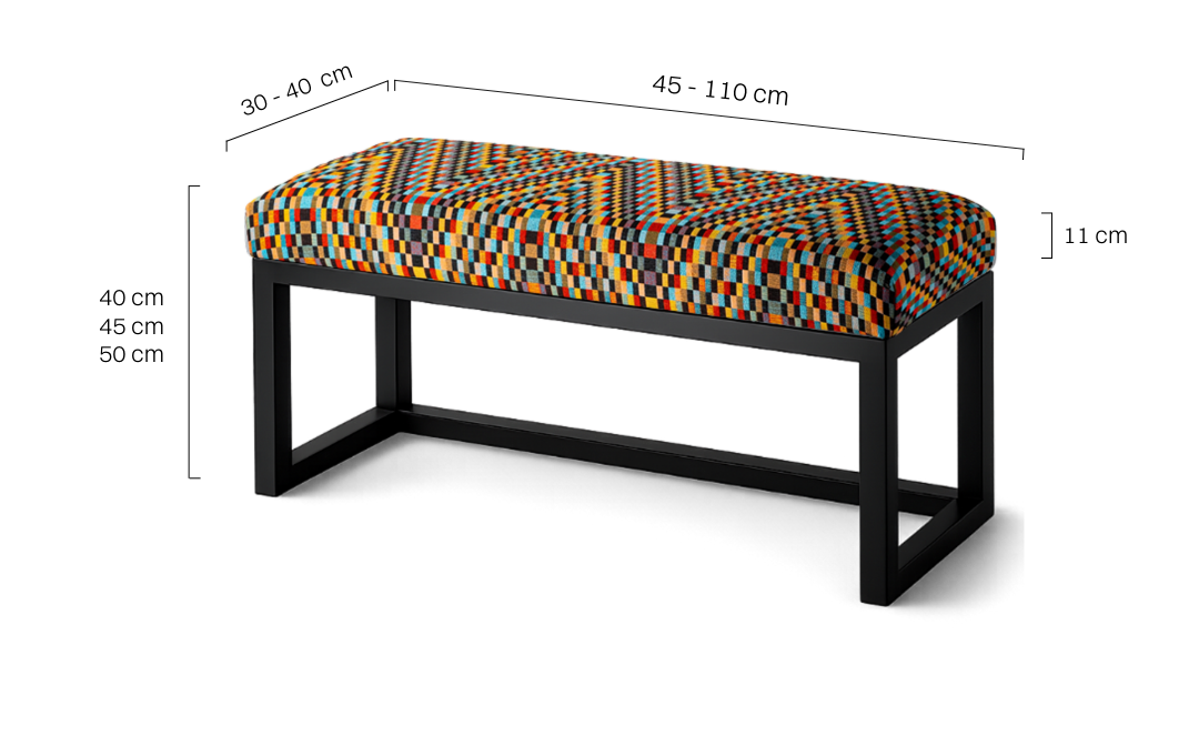 Gepolsterte Industriebank auf einem Metallgestell