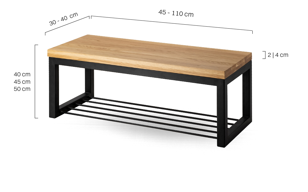 Industrielle Bank mit Holzplatte und Metallregal