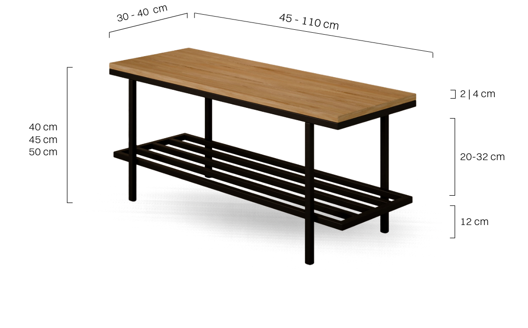 Industrielle Stahlbank mit Holzplatte in einer Diele