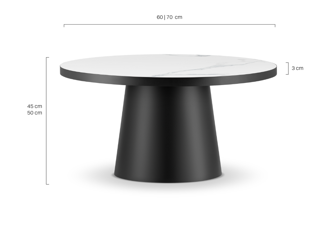 Stilvoller Couchtisch mit Marmorplatte und rundem Stahlfuß