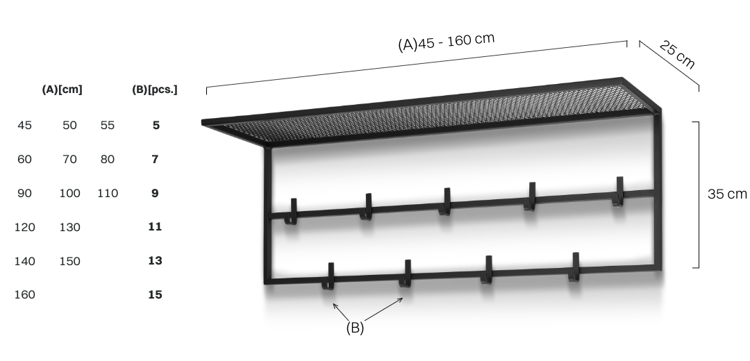 czarny wieszak z półką na ścianę do przedpokoju z pikowaną ławką