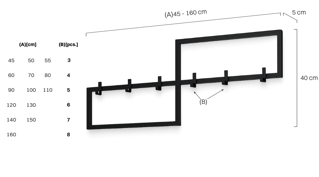 Czarny stalowy wieszak ozdobny do przedpokoju, praktyczny i estetyczny