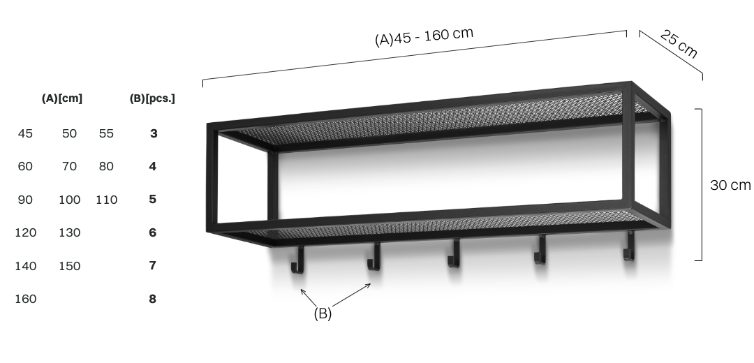 Stylowy czarny wieszak metalowy z górną półką