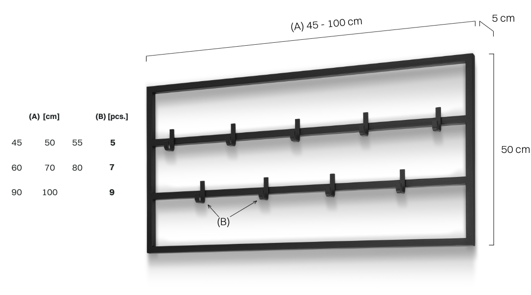 Schwarzer Stahlwandhaken für den Flur, modern und robust