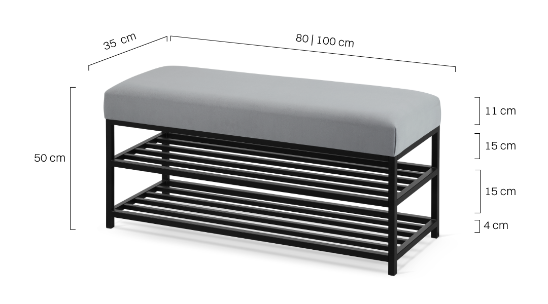 Banco industriale grigio con gambe in metallo nero
