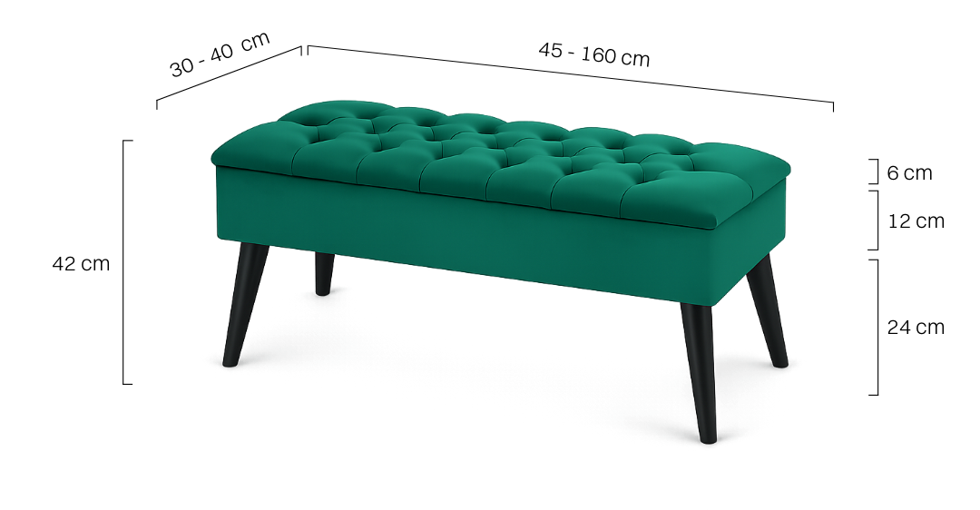 Pouf trapuntato in verde bottiglia con contenitore, elegante e spazioso
