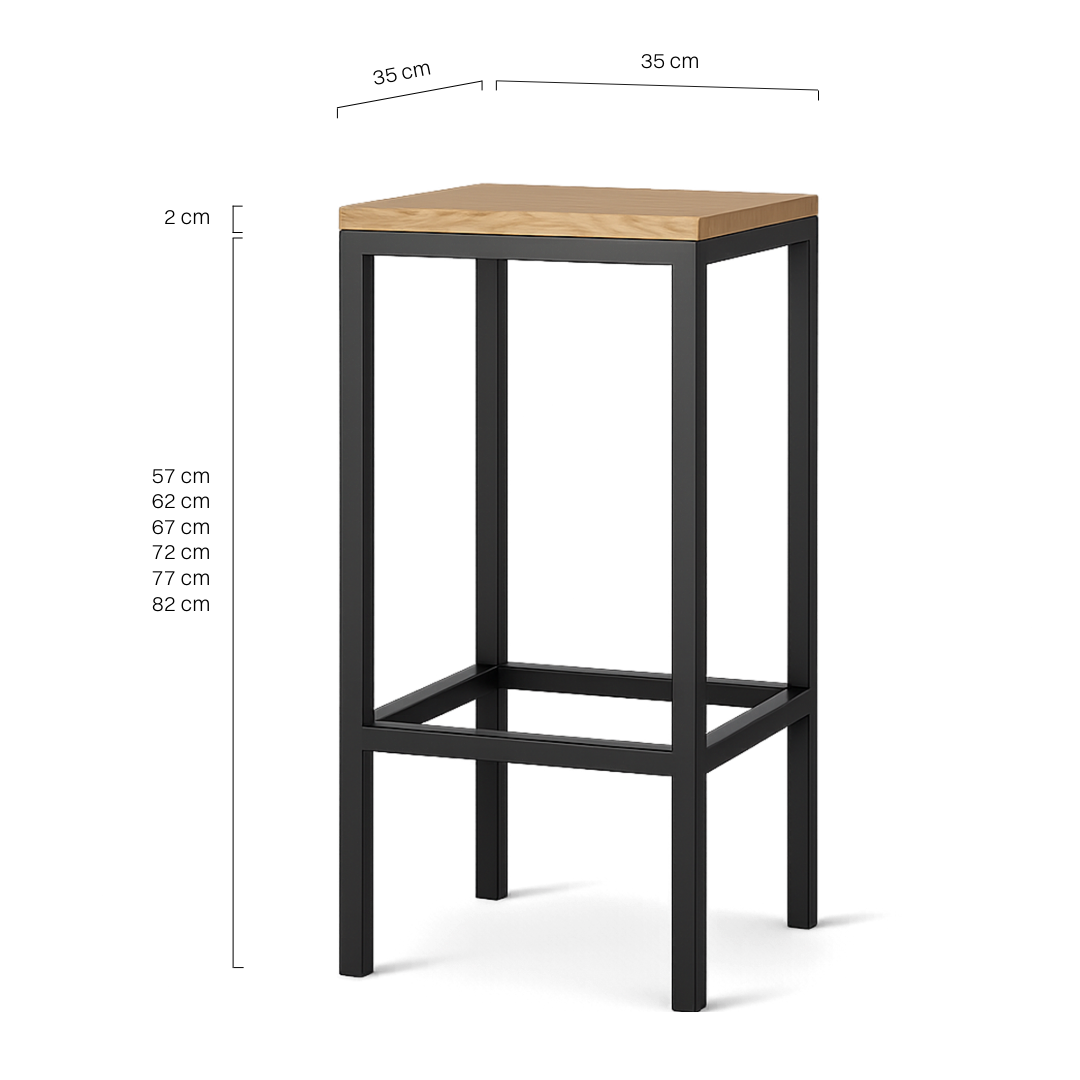 hocker in metallo con sedile in legno