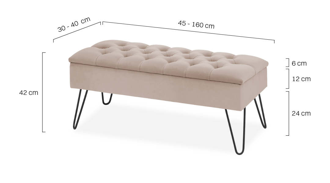 Pouf latte trapuntato con portaoggetti e gambe a spillo, un pezzo d'arredamento elegante e moderno