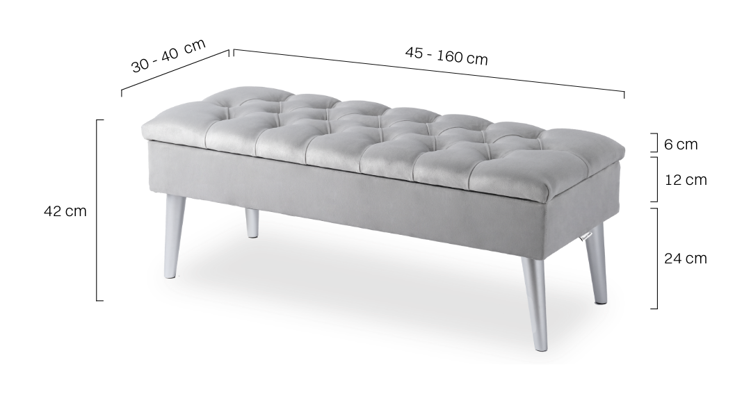 Elegante pouf trapuntato grigio chiaro con contenitore, un mobile comodo e pratico