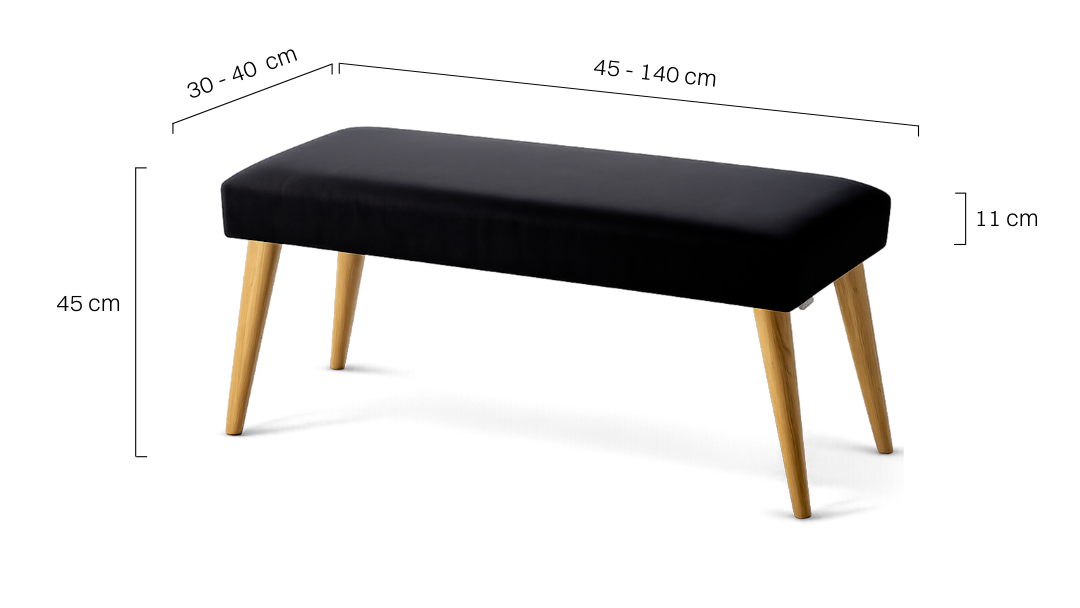 Elegante panca imbottita in grafite con gambe in legno